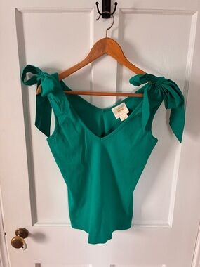 Anthropologie Emerald Green Tie-Shoulder Ribbed Tank